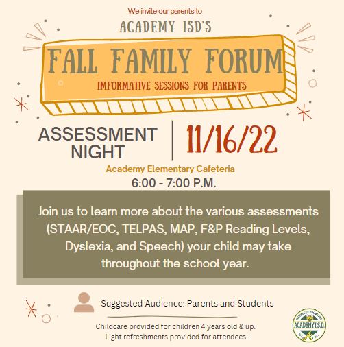Fall Family Forum, Assessment Night